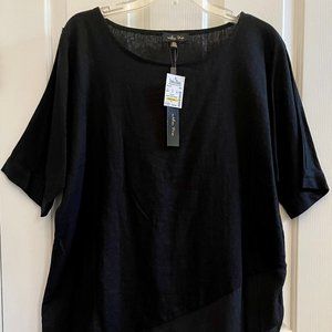 NWT MELISSA PAIGE WOMAN'S BLACK TOP BLOUSE 3/4 SLEEVE BANDING ANGLED HEM SZ M